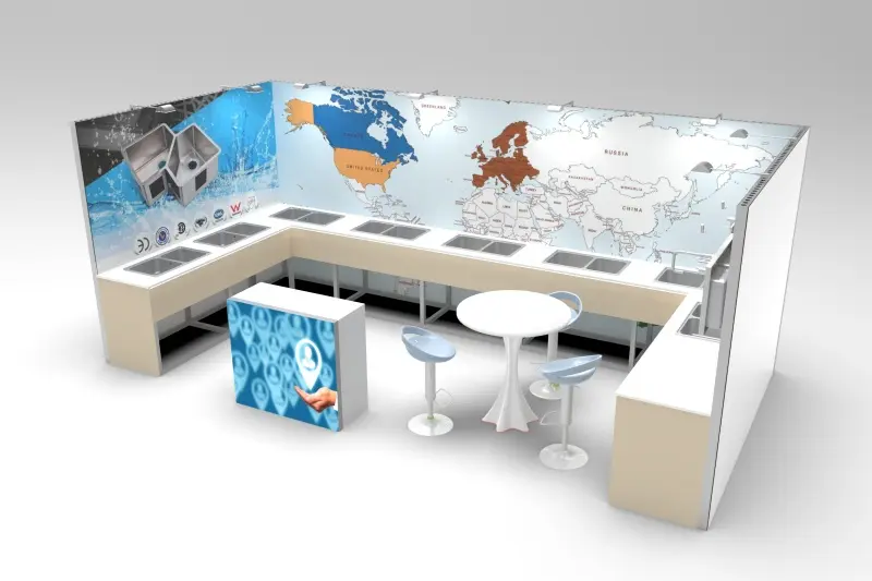 10x20 Custom Aluminum Modular Trade Show Booth with Reusable Shelves